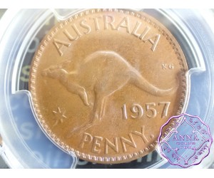 Australia 1957 Y Penny PCGS MS63BN