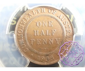 Australia 1933 Halfpenny PCGS AU58