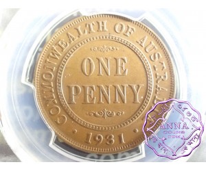 Australia 1931 Dropped 1 Penny PCGS AU58