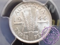 Australia 1944 S Threepence PCGS MS64