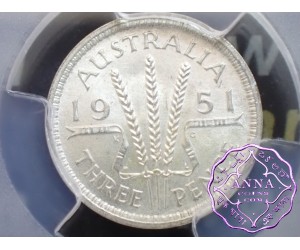 Australia 1951 PL Threepence PCGS MS64