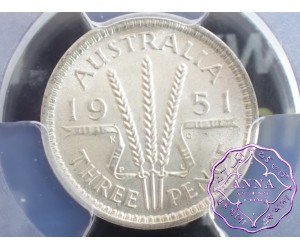 Australia 1951 PL Threepence PCGS MS64