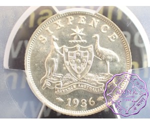 Australia 1936 Sixpence PCGS MS62