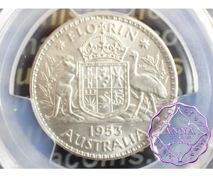 Australia 1953 Large Reverse Denticals Florin PCGS MS64